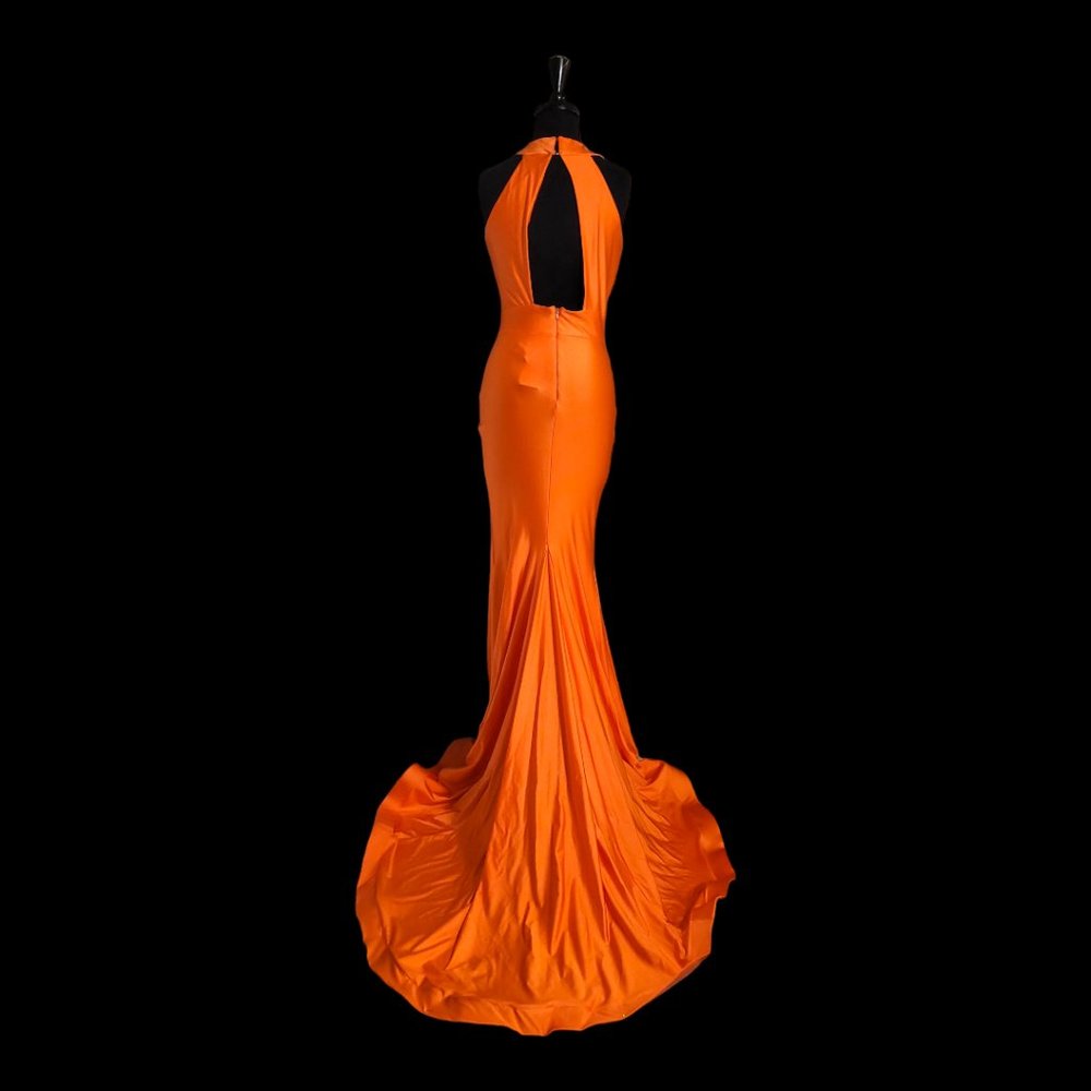Jessica Angel Bright Orange Halter Satin Stretch Jersey Dress - Picture 8 of 10